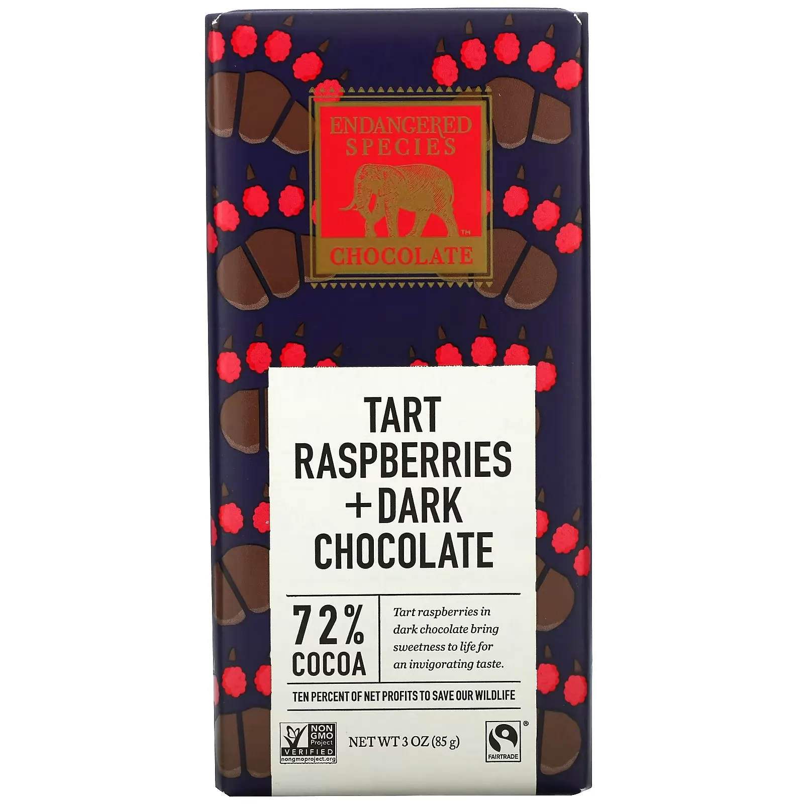 Tart Raspberries + Dark Chocolate Bar, 72% Cocoa, 3 oz (85 g)