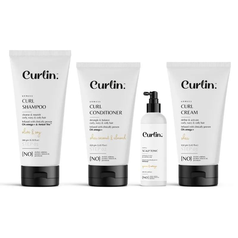 Curlin Curl Buddy Kit - (Curlin Shampoo + Conditioner + Curl Cream + Scalp Tonic)