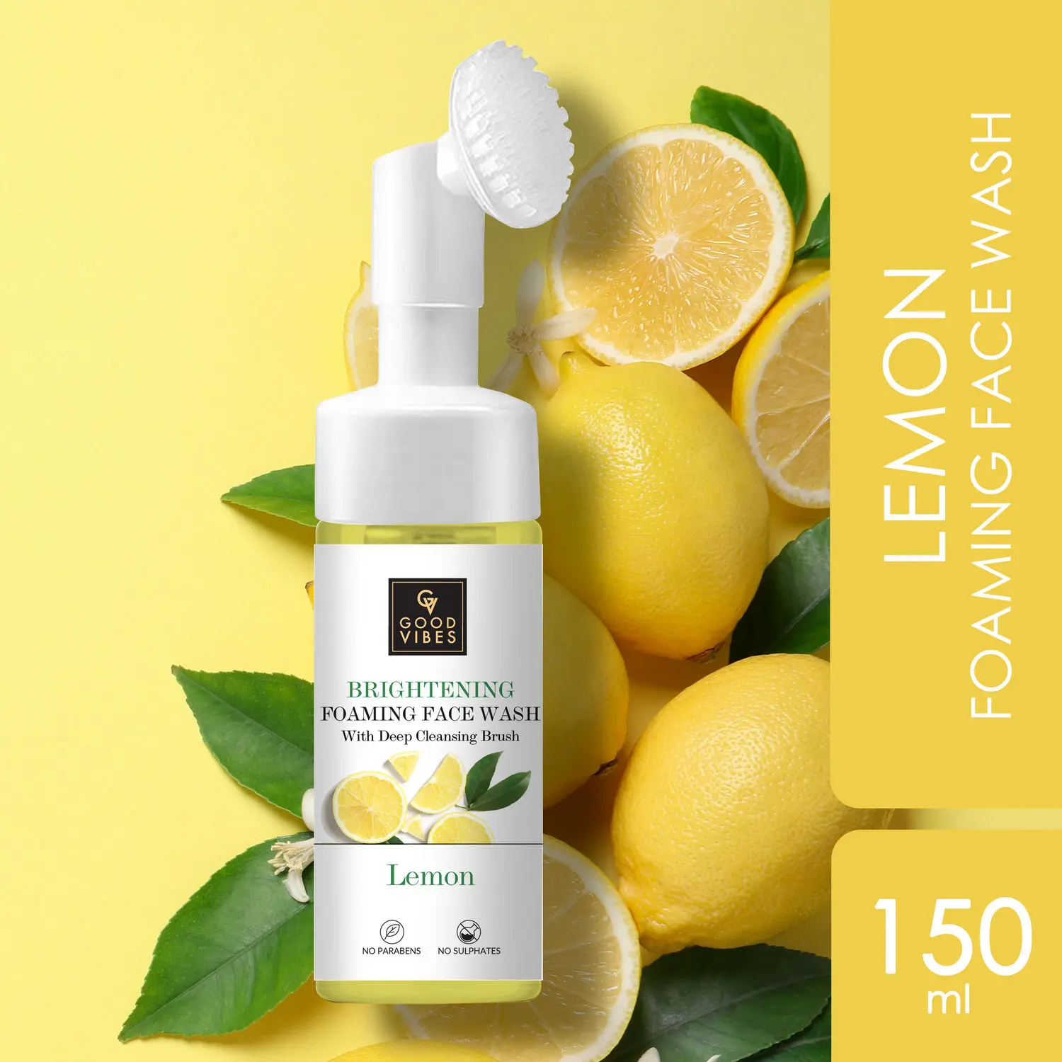 Good Vibes Lemon Foaming Face Wash With Deep Cleansing Brush | Brightens Skin, Helps Clear Pigmentation | For Normal To Oily Skin | 150 ml