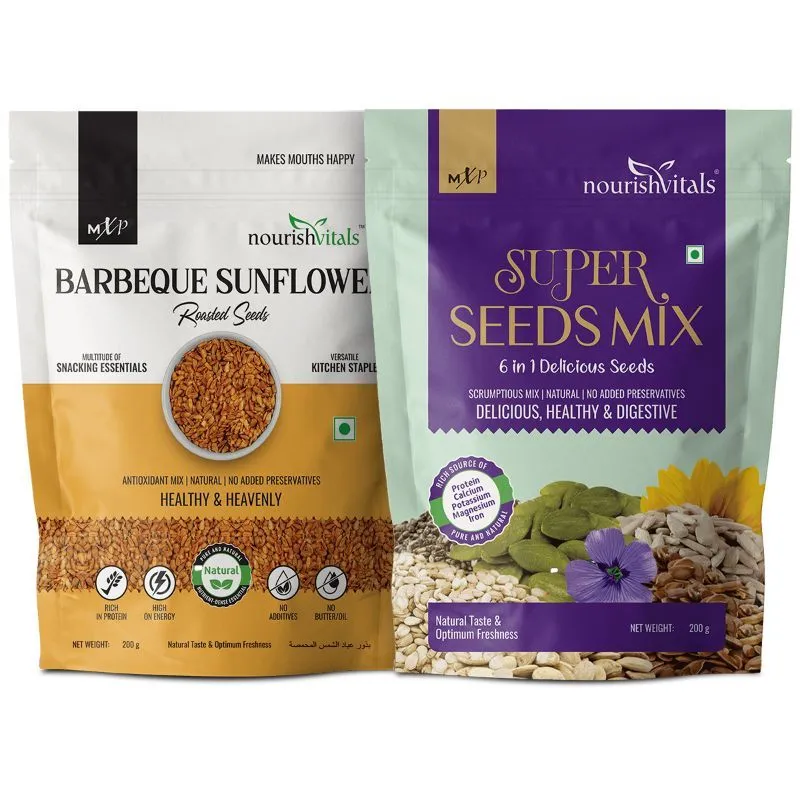 NourishVitals Combo, Barbeque Sunflower Roasted Seed + Super Seeds Mix 6 in 1 Seeds