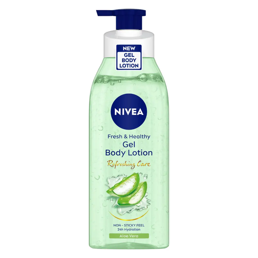 NIVEA Aloe Vera Gel Body lotion, Refreshing Care for 24H hydration, Non-Sticky & fast absorbing Body lotion for fresh and healthy skin, 390 ml