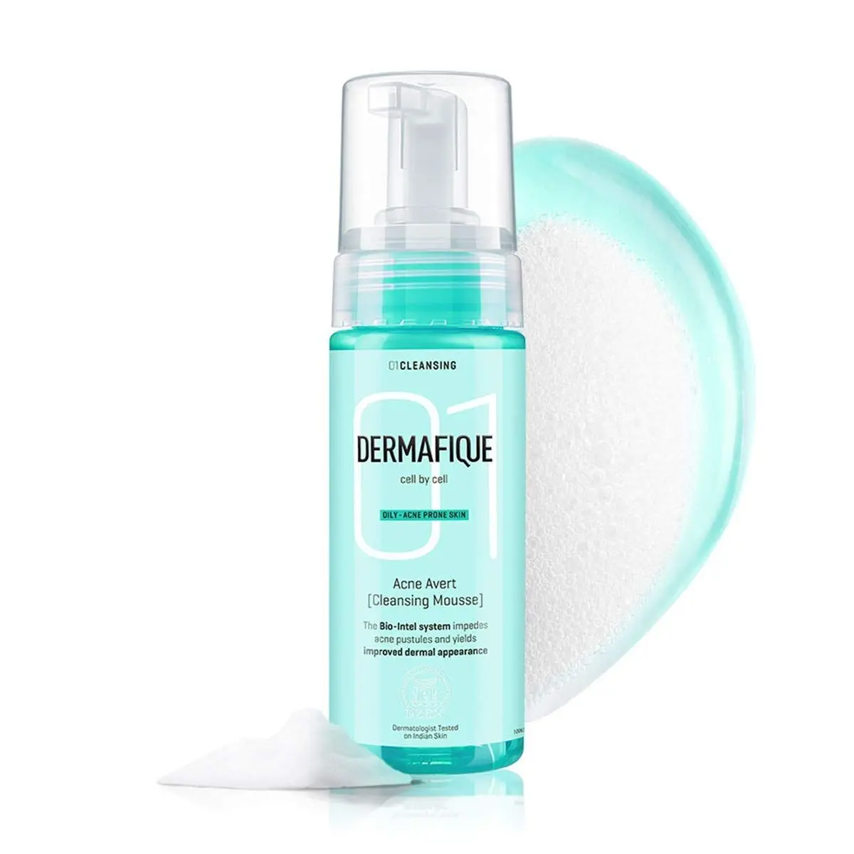 Dermafique Acne Avert Cleansing Mousse, 150 ml - for Acne Prone Skin- Suits Oily and Dry Skin - Foaming Face Wash with Salicylic acid - Cleanses Pores and Clears Out Excess Sebum - Paraben Free, SLES-free- Dermatologist Tested