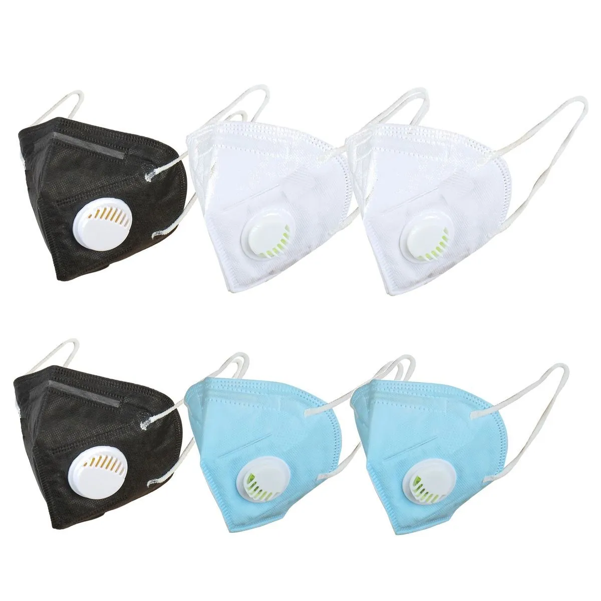 OOMPH Pack Of 6 Kn95/n95 Anti-pollution Reusable 5 Layer Mask Color: White Blue Black