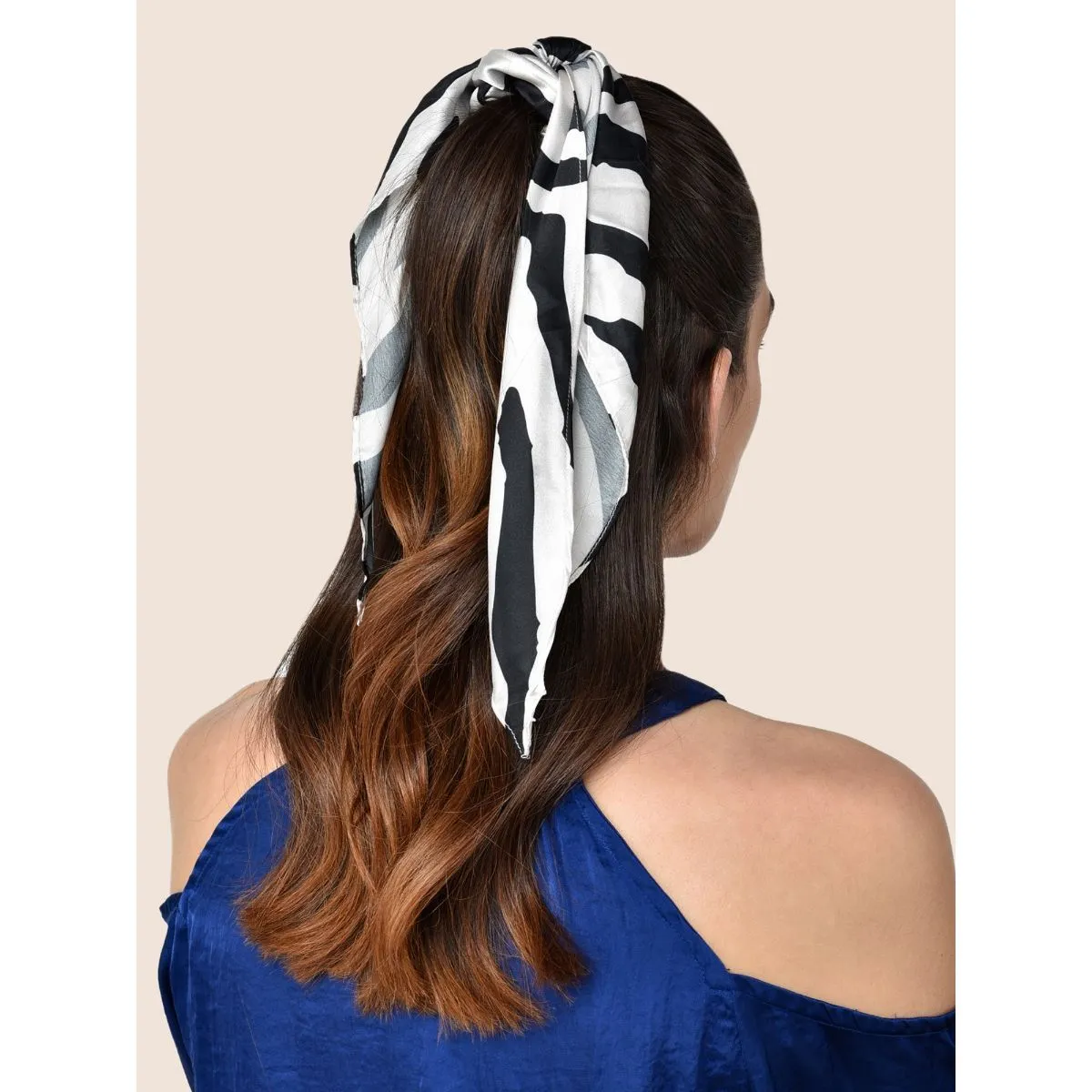 Toniq Black & White Satin Zebra Printed Hair Scarf Scrunchie Rubber Band For Women(osxxih90)