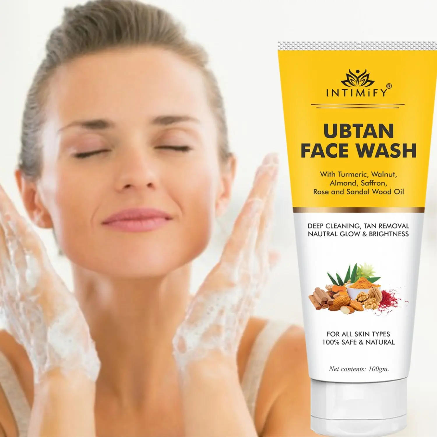 Intimify Ubtan Face Wash All SkinType With Tumeric & Saffron For Tan Removal And Skin Brightening Face Wash (100 Gms)