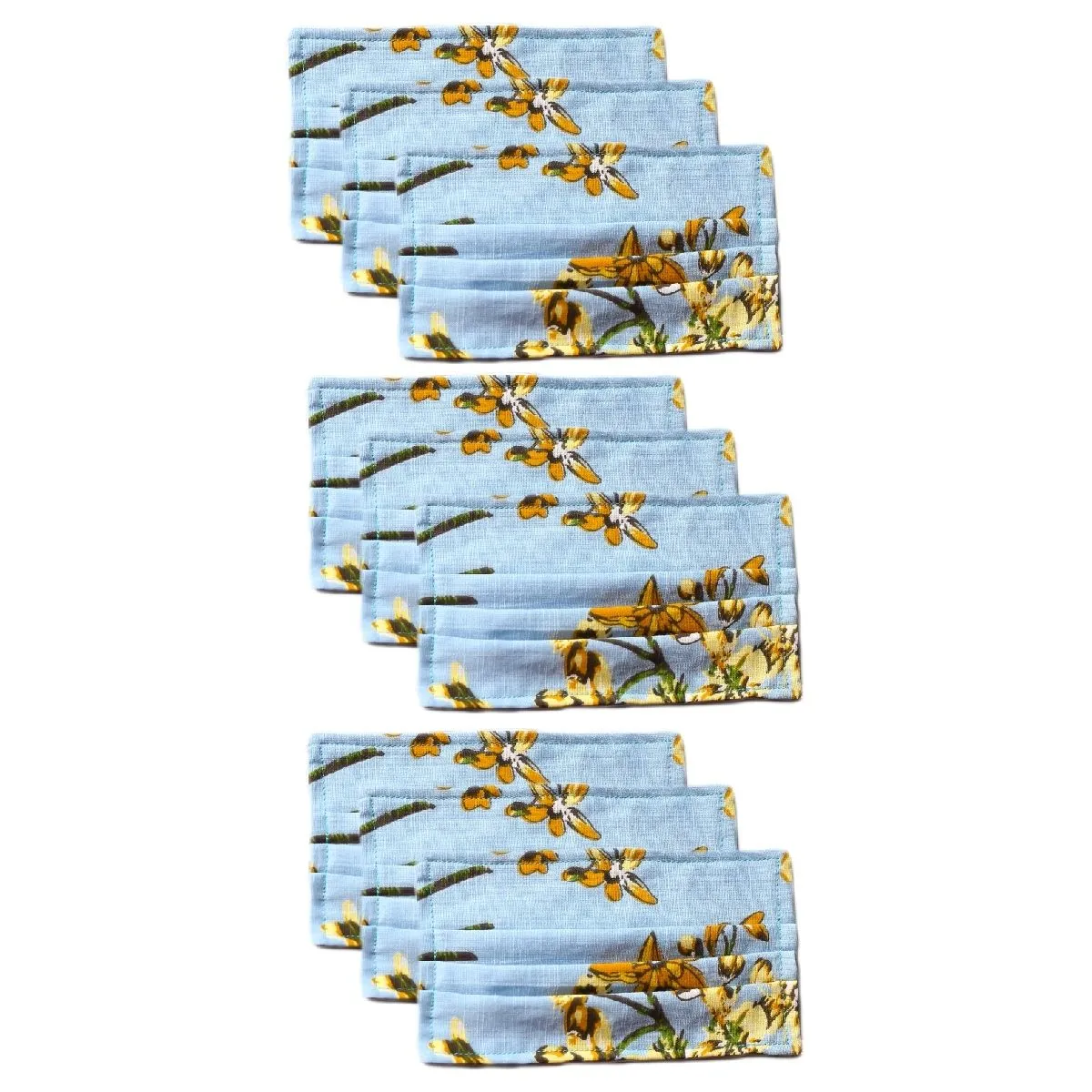 Bellofox 3-Ply Blue Aloha Cotton Face Mask Pack Of 9