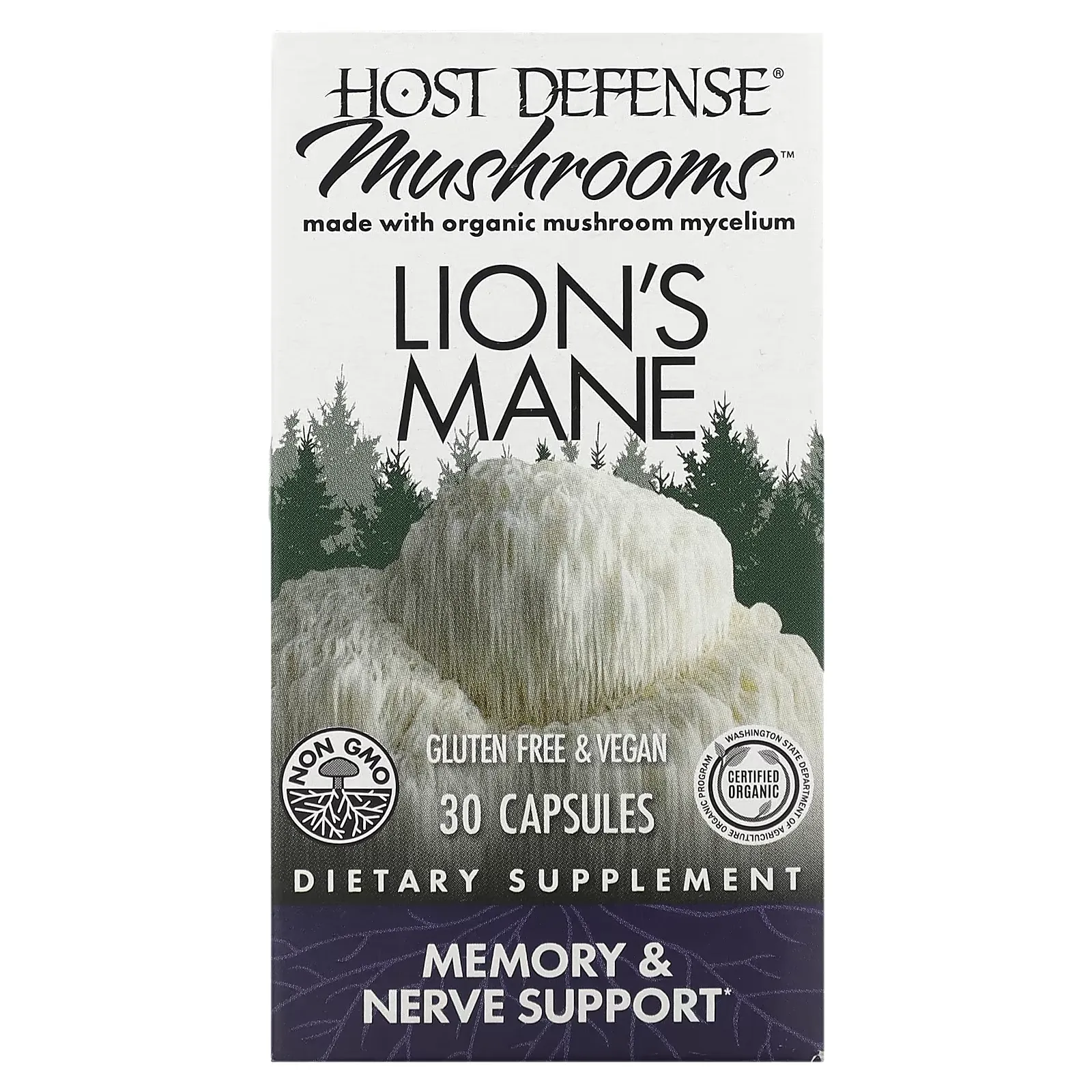 Host Defense Mushrooms, Lion's Mane, Memory & Nerve Support, 30 Capsules