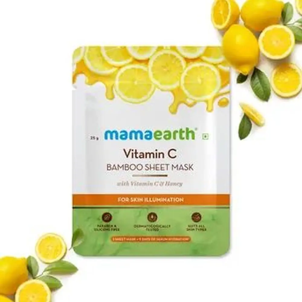 Mamaearth Vitamin C Bamboo Sheet Mask with Vitamin C & Honey for Skin Illumination (25 g)