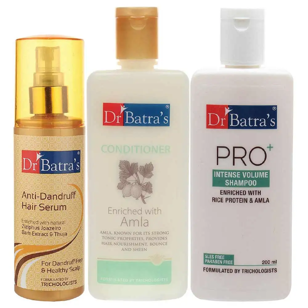 Dr Batra's Anti Dandruff Hair Serum, Conditioner - 200 ml & Pro+ Intense Volume Shampoo - 200 ml Combo,  3 Piece(s)/Pack  Hair Care