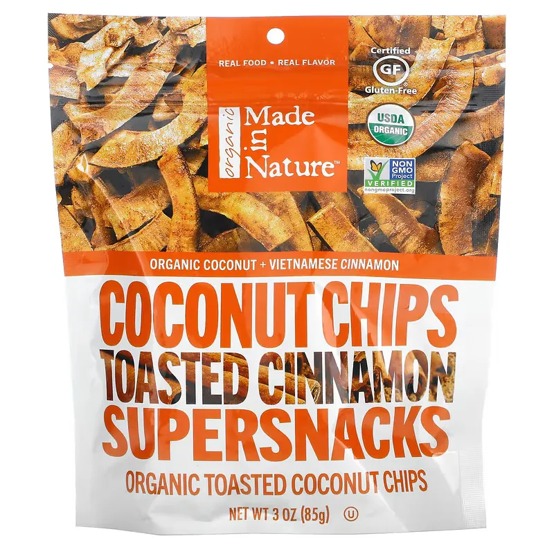 Organic Coconut Chips, Toasted Cinnamon Supersnacks, 3 oz (85 g)