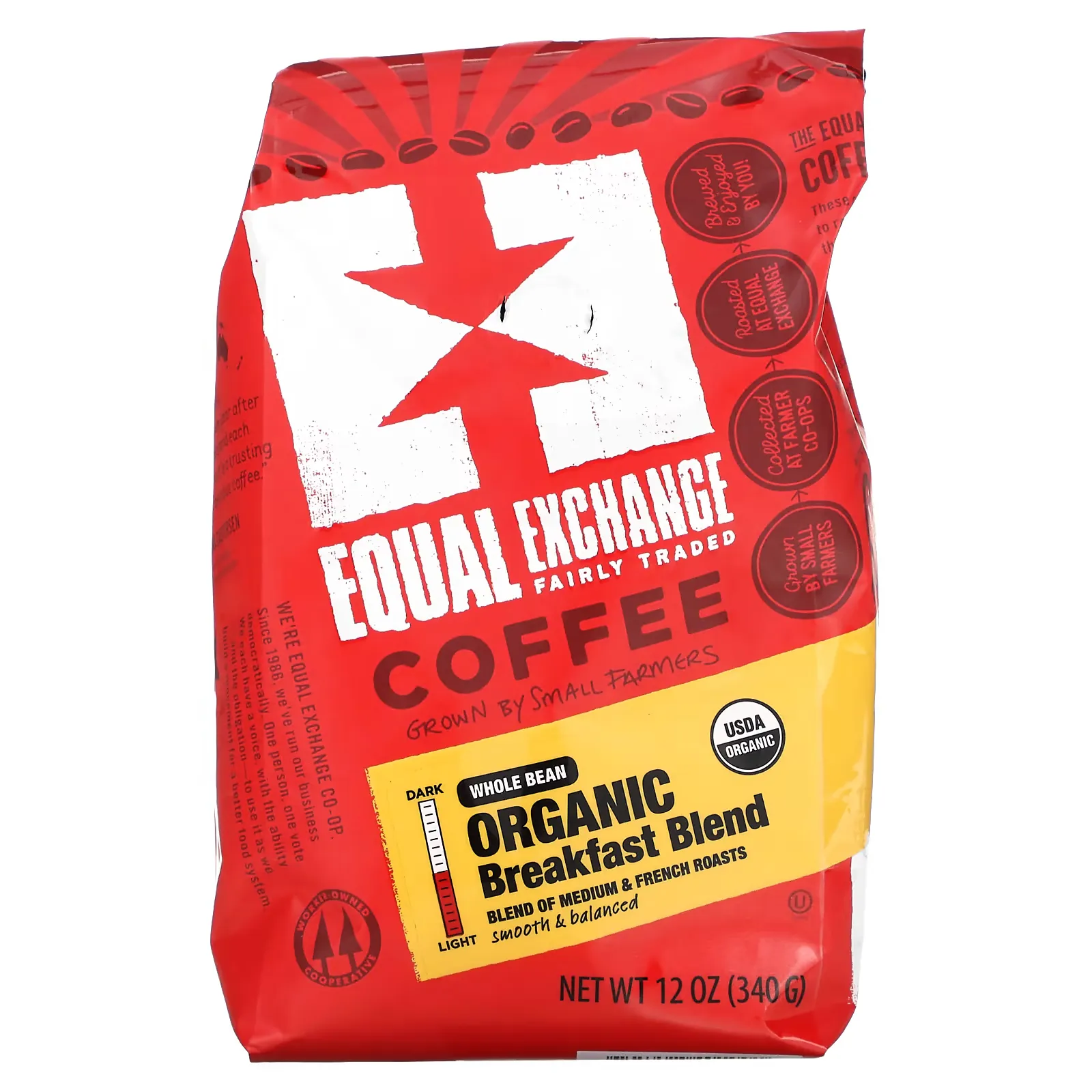 Organic Coffee, Breakfast Blend, Whole Bean, Medium & French Roasts, 12 oz (340 g)