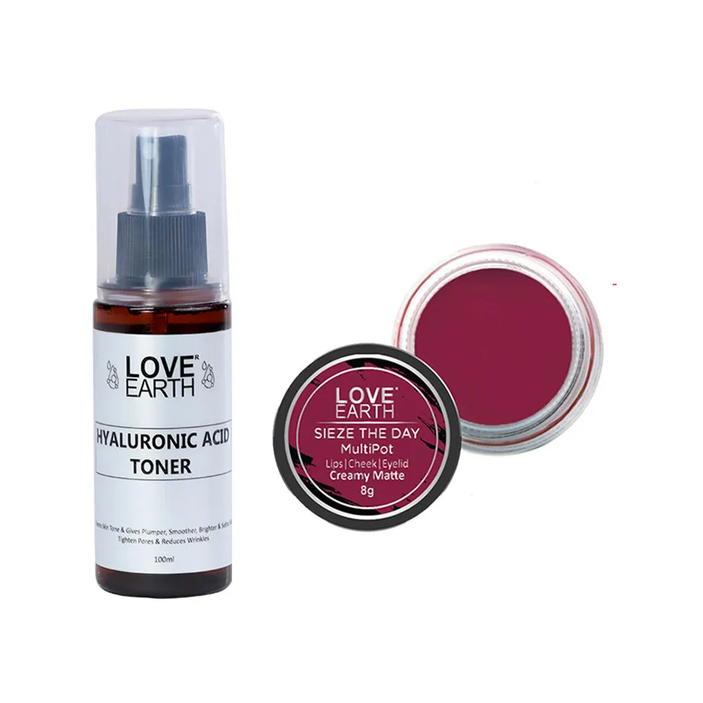 Love Earth Lip Tint & Cheek Tint Sieze The Day + Hyaluronic Acid Toner