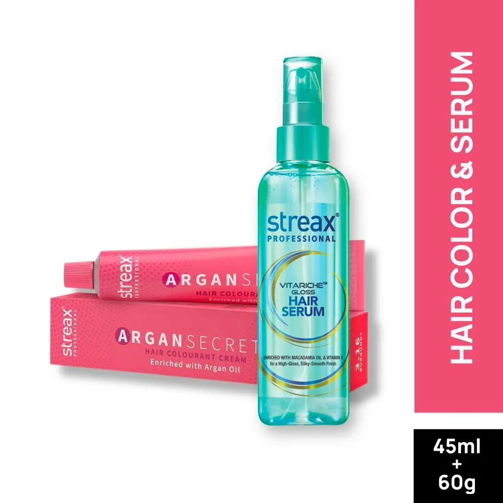 Streax Professional Vitariche Gloss Hair Serum + Argan Secret Hair Colourant Cream - Burgandy 3.26 (45 ml + 60 g )