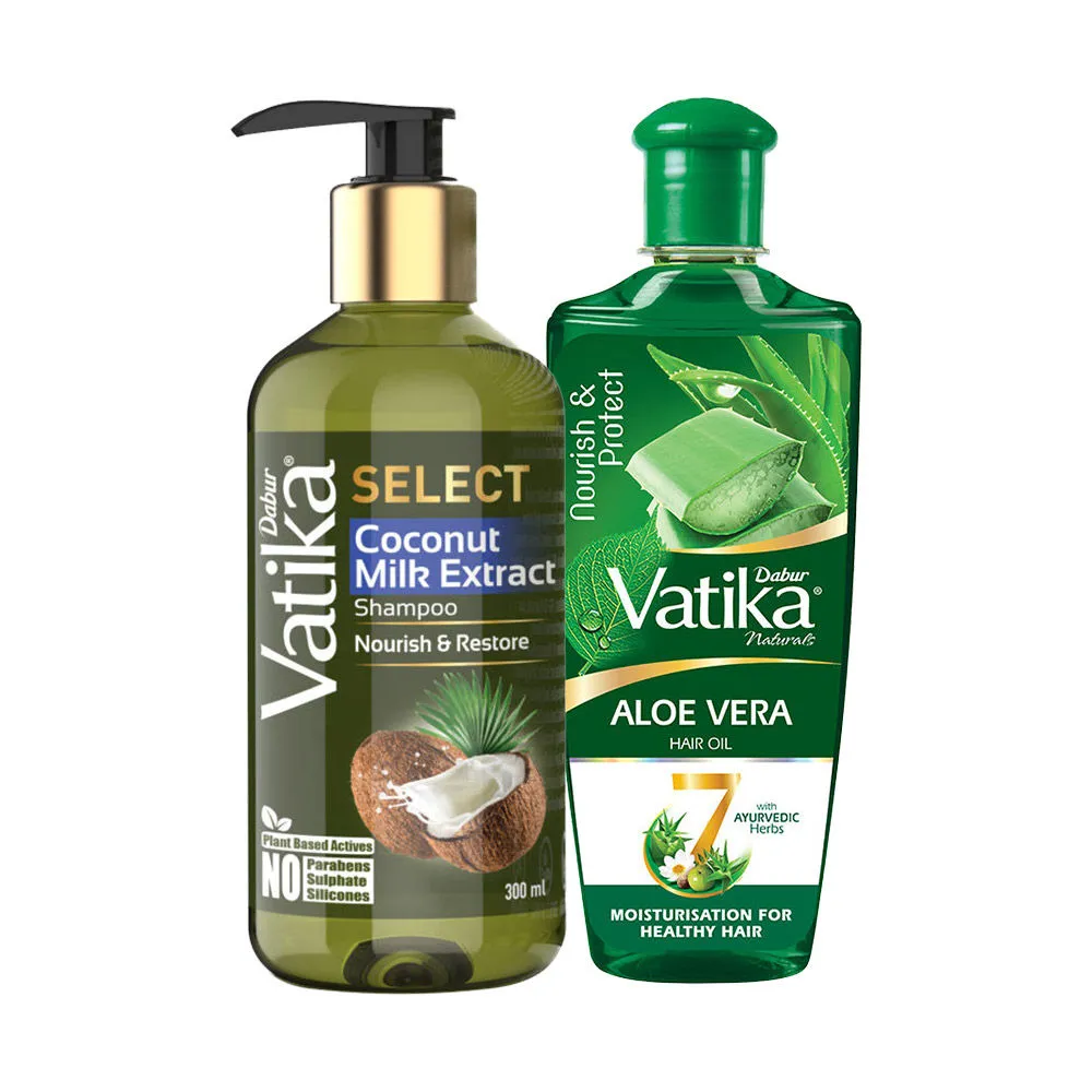 Dabur Vatika Select Coconut Milk Shampoo & Naturals Aloevera Hair Oil Combo