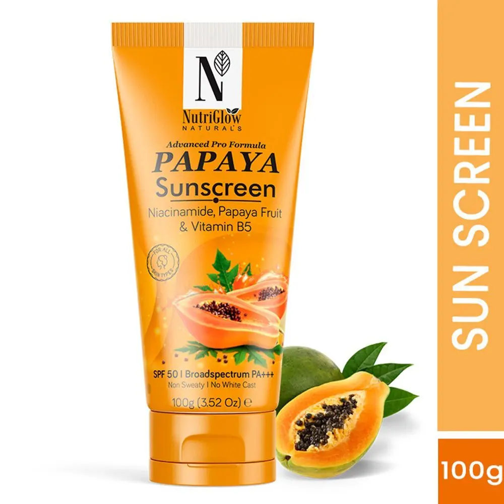 NutriGlow NATURAL'S Advanced Pro Formula Papaya Sunscreen SPF 50, No White Cast, Lightweight For Oily & Dry skin, 100gm