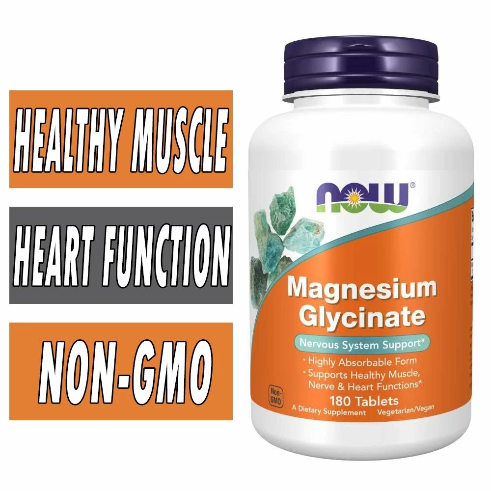 NOW Magnesium Glycinate - 180 Tablets - Nervous System Support