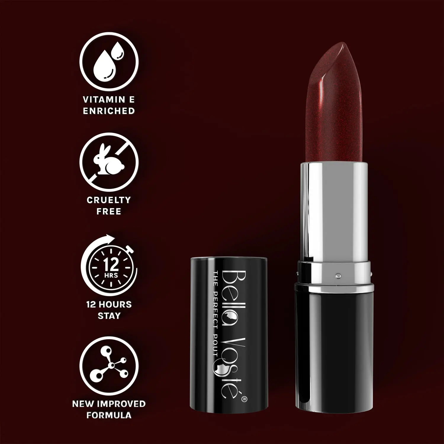 Bella Voste Sheer Creme Lust Lipstick | Metallic Finish | Cruelty Free | Long Lasting Improved Formula | One Stroke Aplication | Highly Pigmented | M02-Show Stopper | 4.2 g