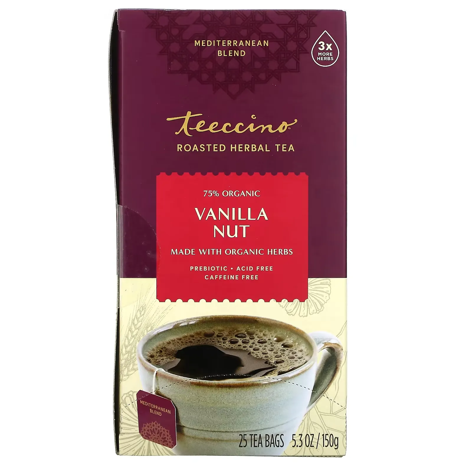 Roasted Herbal Tea, Vanilla Nut, Caffeine Free, 25 Tea Bags, 5.3 oz (150 g)