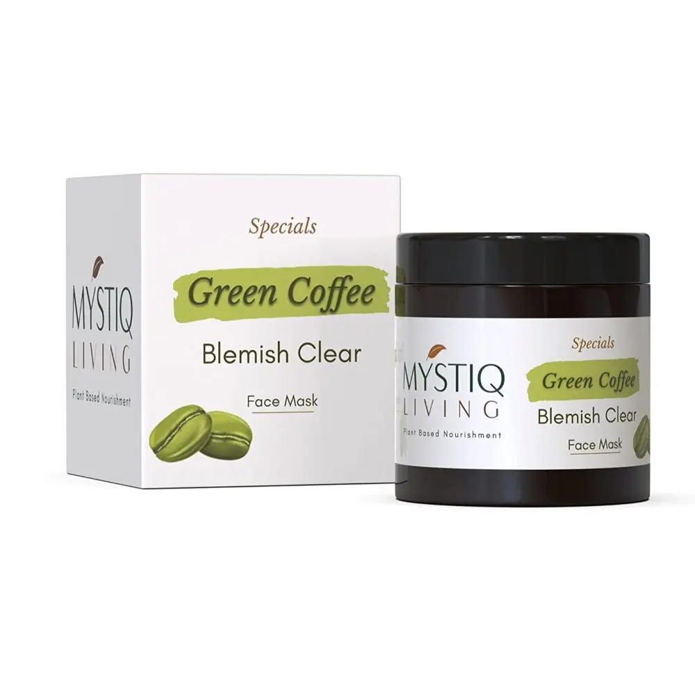 Mystiq Living Specials -Green Coffee Blemish Clear Face Pack Mask|Anti Acne & Pimples|Oily Skin|Acne Prone Skin|Fades Acne Scar|Anti Pigmentation|Darkspot Removal|De Tan & Glowing Skin|with Licorice & Sandalwood|Ayurvedic Formulation-100 GM