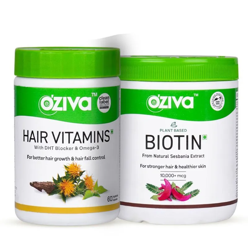 Oziva Gorgeous Hair Routine (Oziva Plant Based Biotin. 10,000+ mcg + Oziva Hair Vitamins )