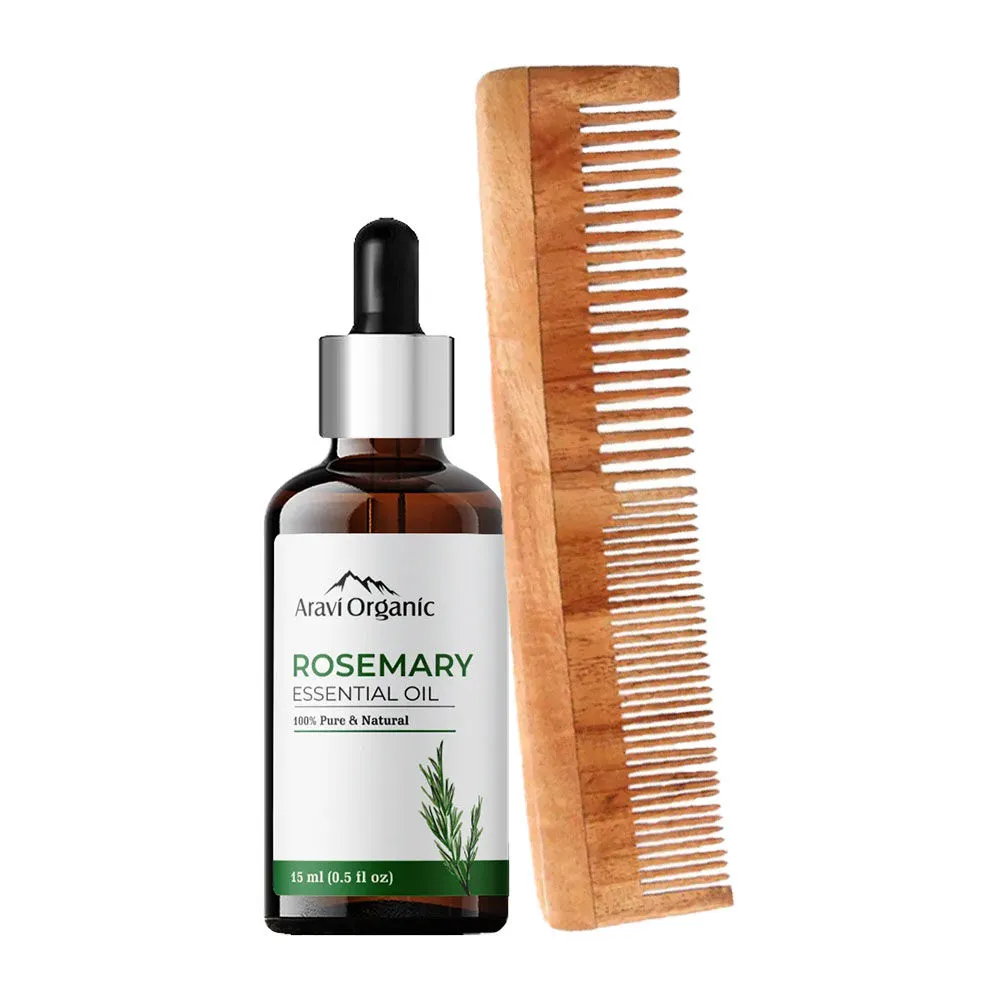 Aravi Organic Rosemary Essential Oil & Neem Wood Comb Combo