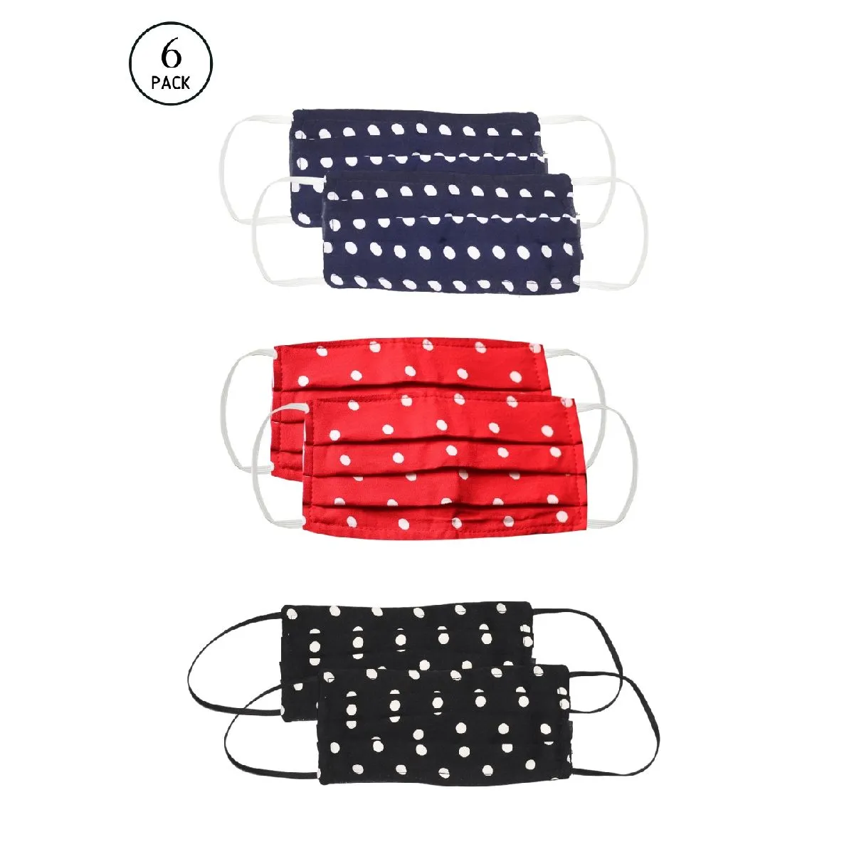 Bellofox 3-Ply Red Red- Blue & Black Polka Cotton Face Mask (Pack Of 6)