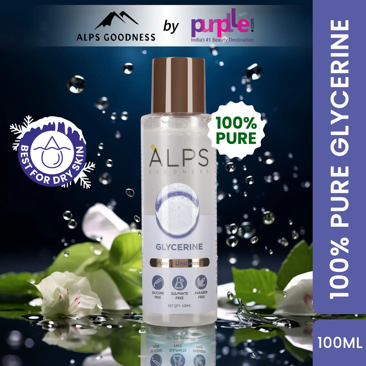 Alps Goodness 100% Pure Glycerine (100ml) | Super Hydrating - Best For Dry Skin | Silicon-Free, Paraben Free | Vegan | For Both Hair & Skin