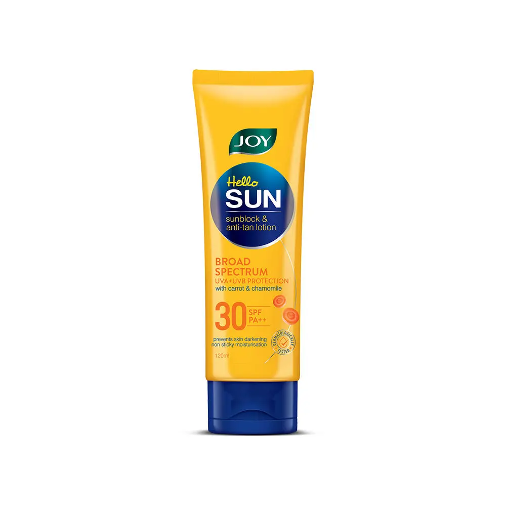 Joy Hello Sun Sunblock and Anti Tan Lotion Sunscreen SPF 30 PA++, 120 ml