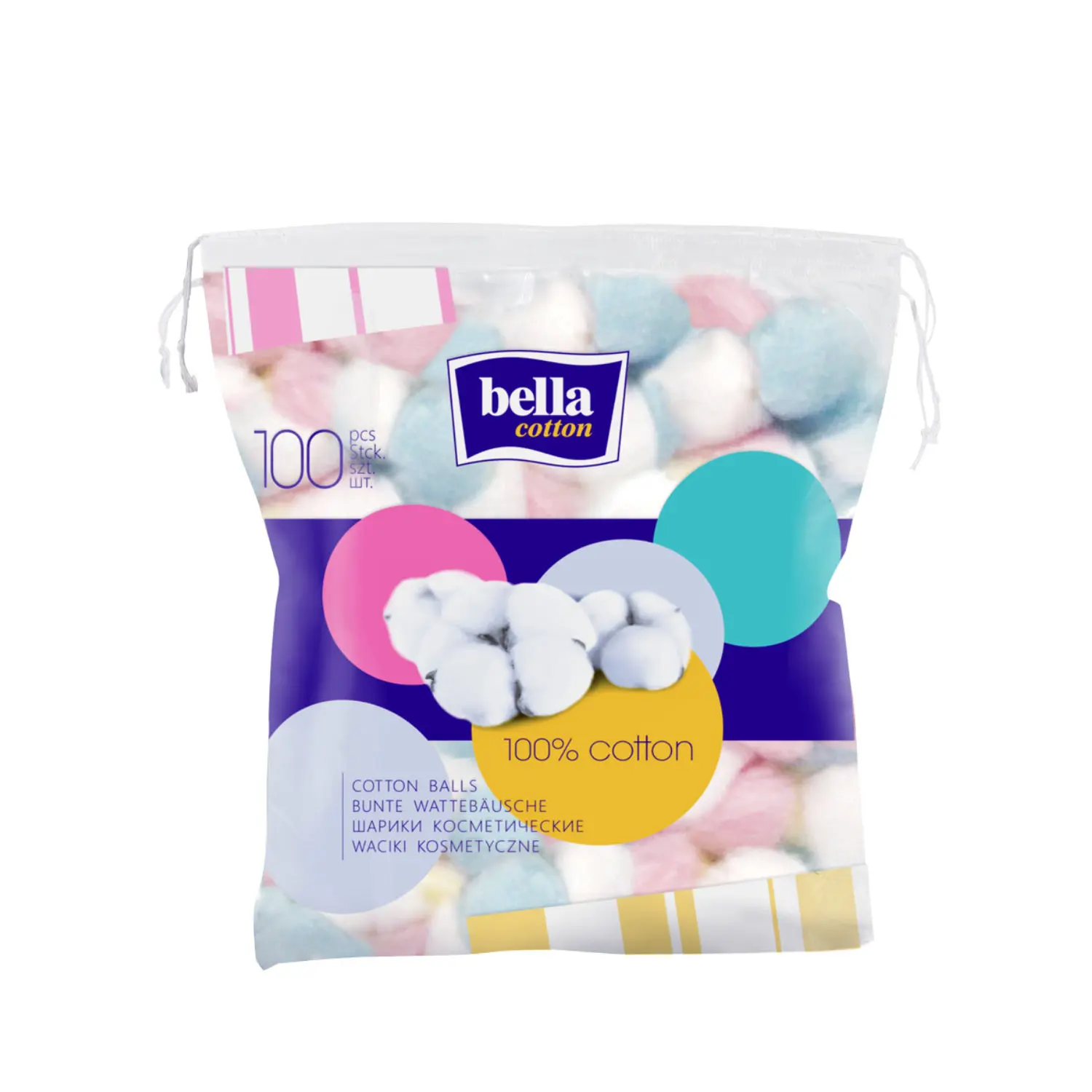 Bella Cotton Cosmetic Balls Coloured 100 Pcs