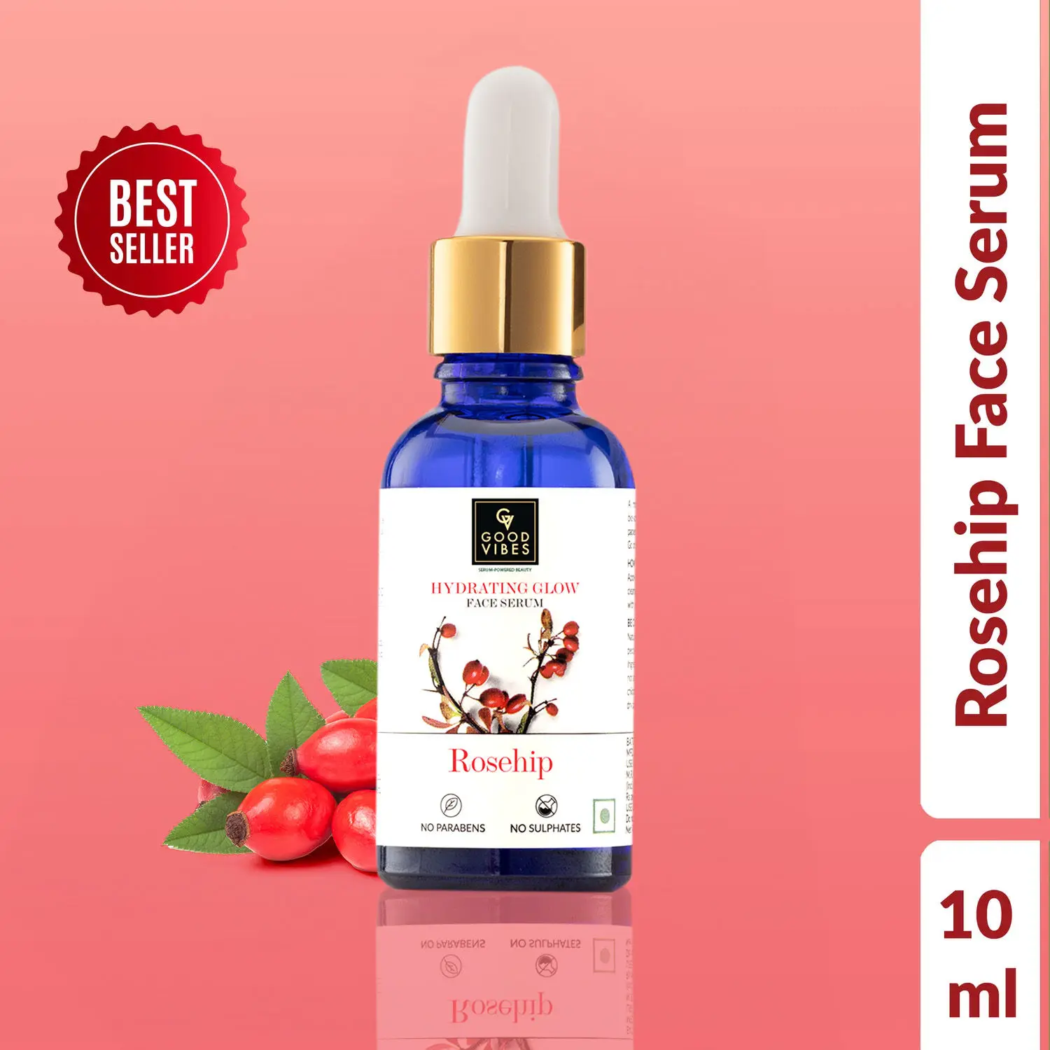 Good Vibes Rosehip Hydrating Glow Face Serum | Light, Non-Sticky, Brightening | With Vitamin E | No Parabens, No Sulphates, No Animal Testing (10 ml)