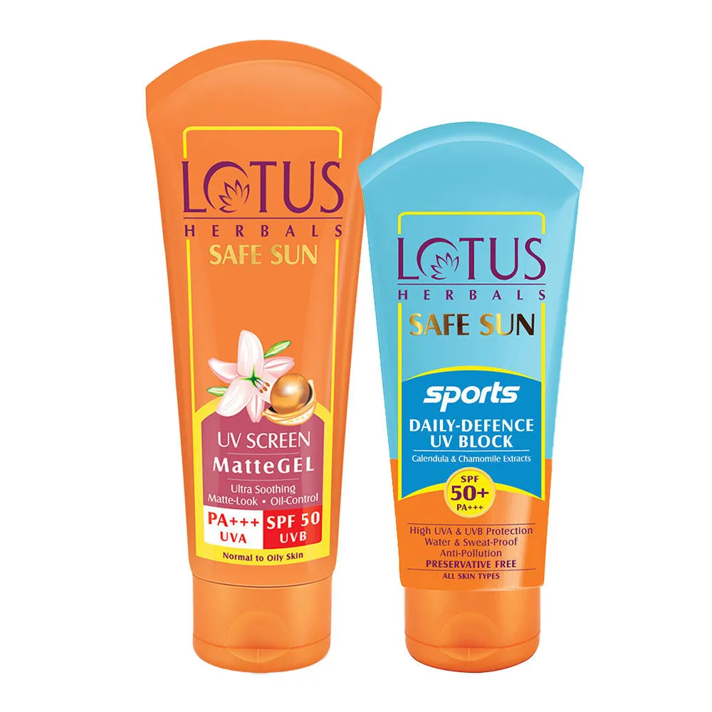 Lotus Herbals Safe Sun UV Screen Matte Gel & Sports Daily Combo- SPF 50