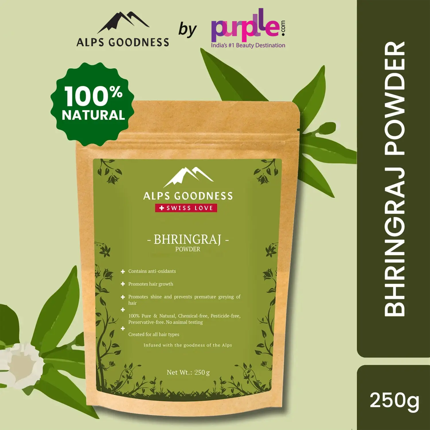 Alps Goodness Powder - Bhringraj (250 g) | 100% Natural Powder | No Chemicals, No Preservatives, No Pesticides | Hair Mask for hair growth| Hair Spa | Promotes Hair Growth