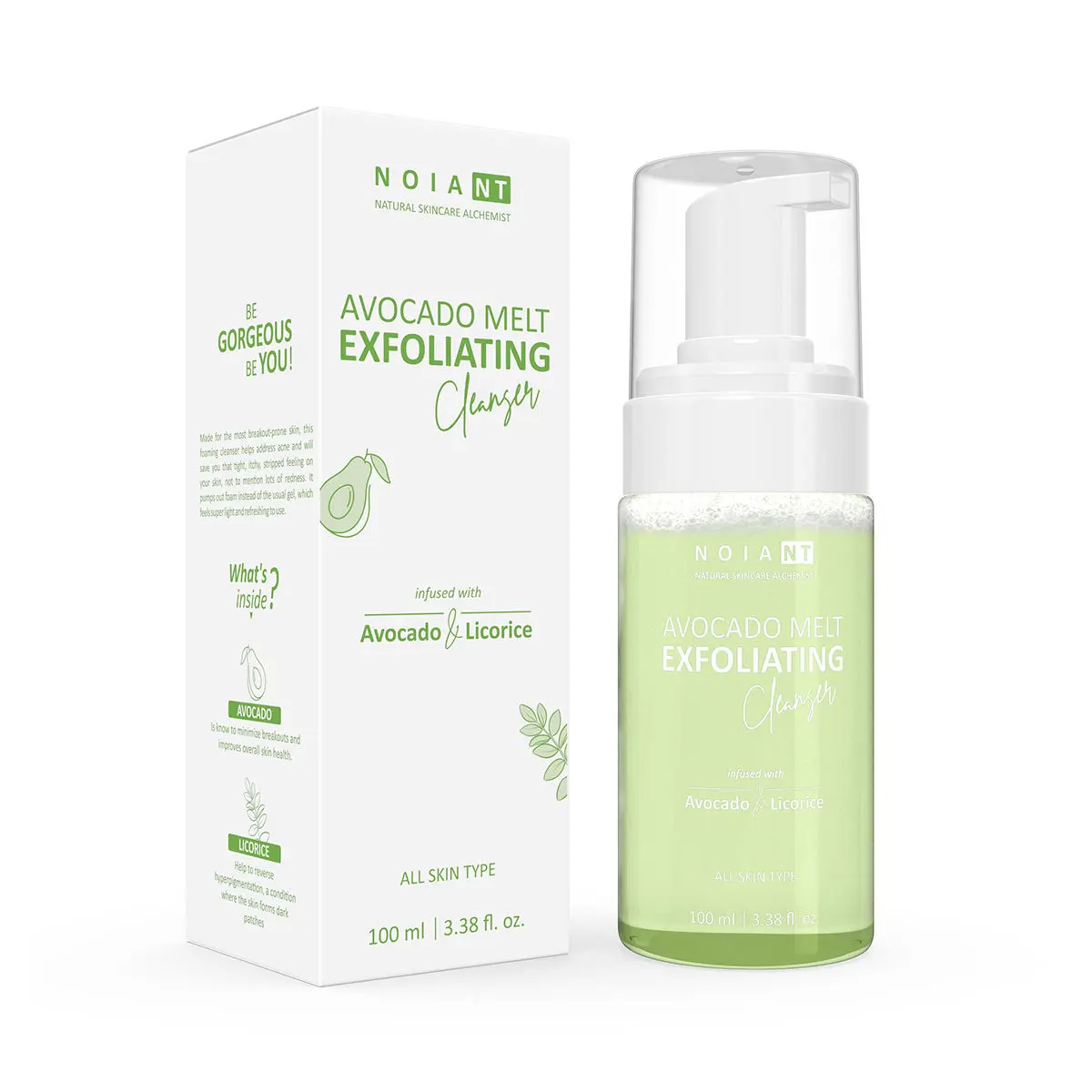 Noiant Avocado & Licorice Melt Exfoliating Foaming Cleanser | Daily Face Cleanser, Removes Oil, Deep Cleansing | For Normal to Oily skin - 100ml