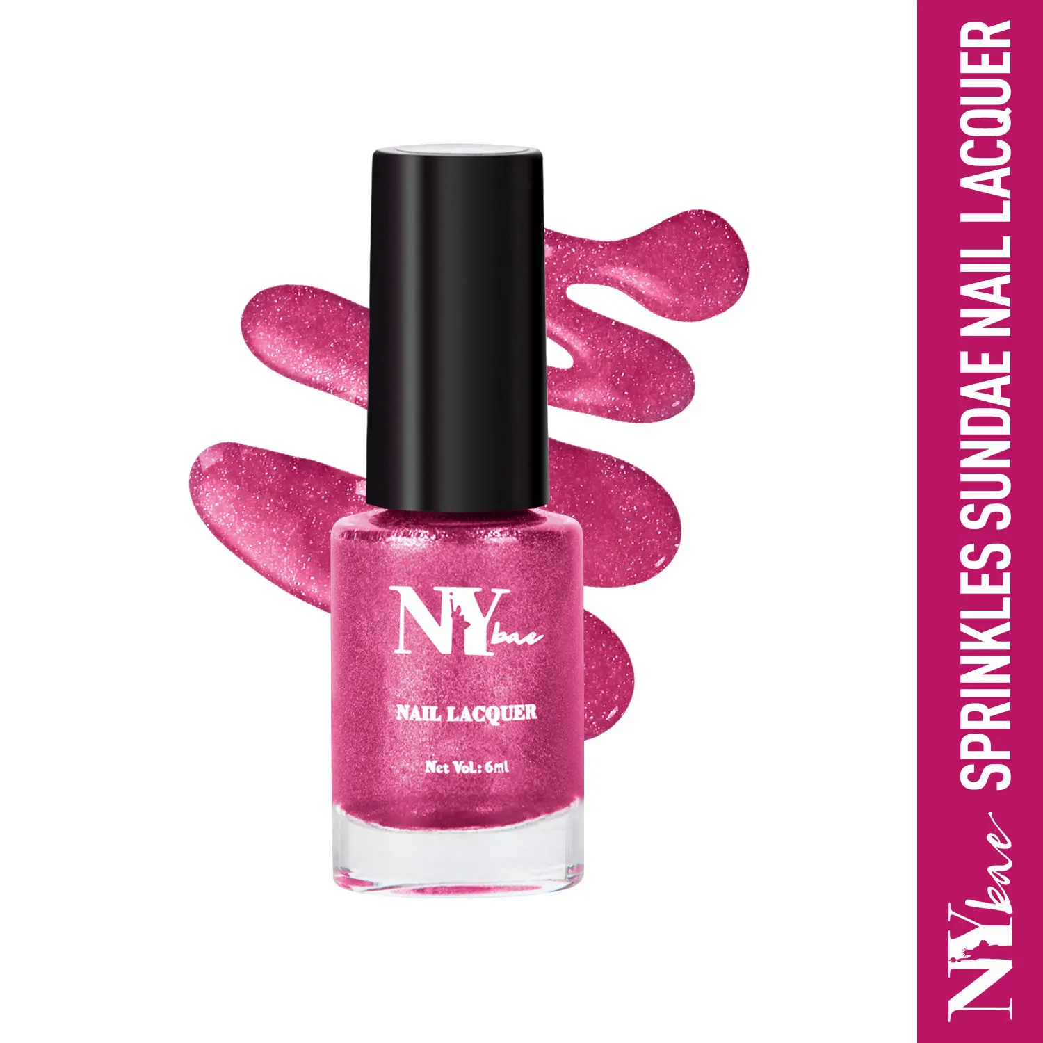 NY Bae Sugar Effect Sprinkles Sundae Nail Lacquer - Dragonfruit Sprinkles Sundae 13 (6 ml) | Pink | Sugar Effect | Highly Pigmented | Chip Resistant | Non-Yellowing | Streak-free Application | Cruelty Free | Non-Toxic