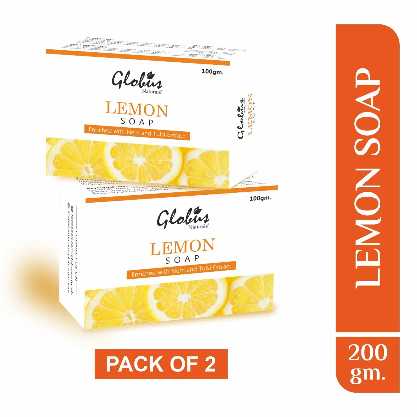 Globus Naturals Lemon Lightening, Brightening Soap Enriched With Neem And Tulsi Extract 100Gm (Pack Of 2)