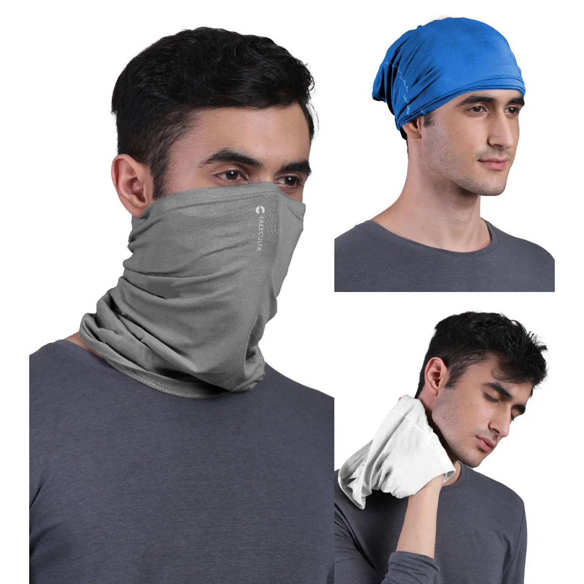 FREECULTR Unisex Plain Bamboo Bandana Anti Microbial Multipurpose Cloth Face Mask (pack Of 3)