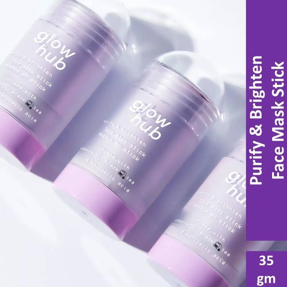 Glow Hub | Purify & Brighten Face Mask Stick (35g) | Kaolin Clay, Black tea extract, Blueberry, Salicylic Acid, Willow bark | Brightening, Detoxifying, De-clog pores