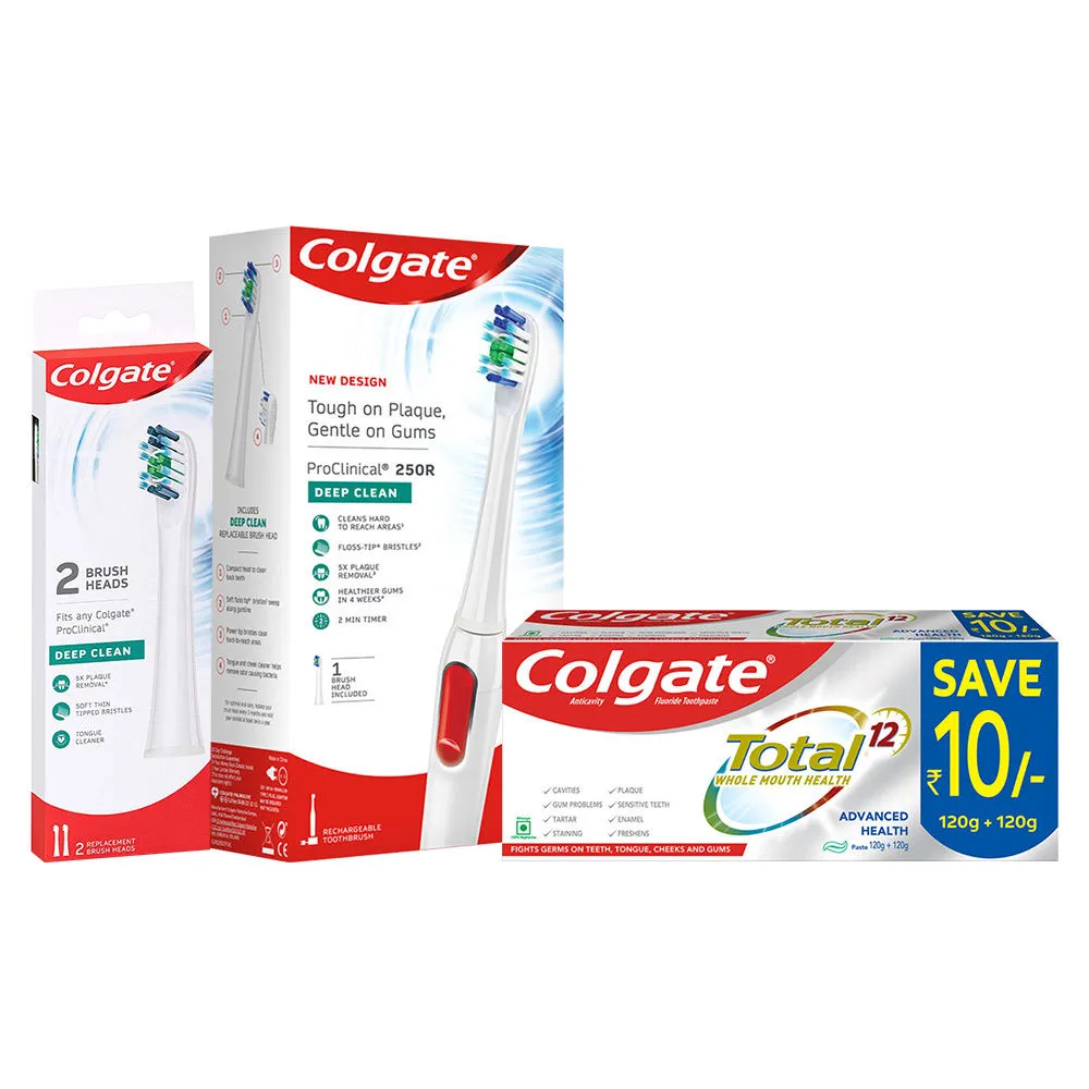 Colgate ProClinical 250R Deep Clean Electric Toothbrush with 2 Refills Colgate Total