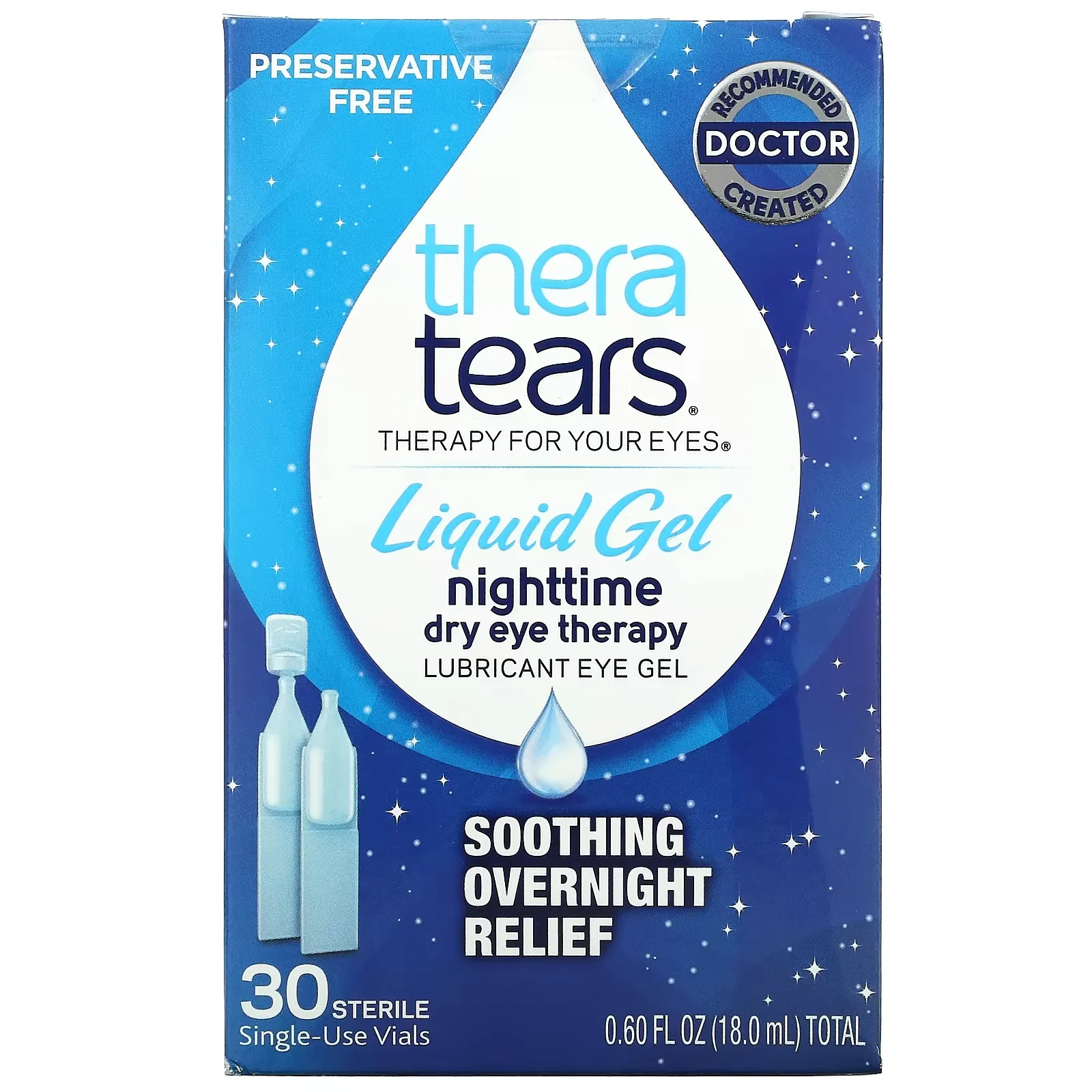 Nighttime Dry Eye Therapy, Lubricant Eye Gel, 30 Single-Use Vials