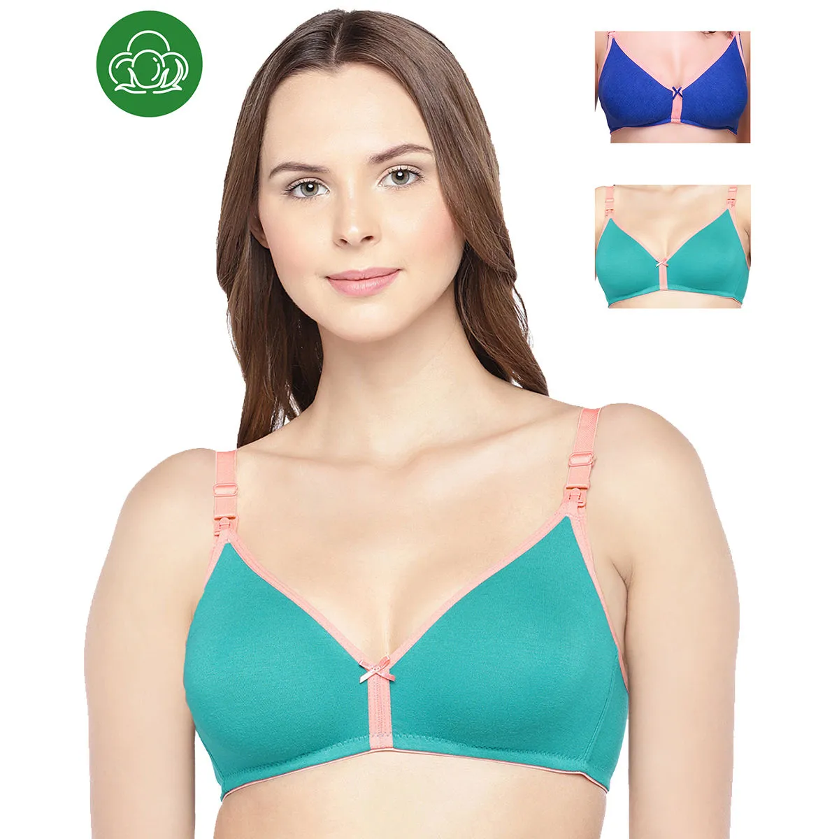 Inner Sense Organic Cotton Antimicrobial Nursing Bra Pack of 3 - Multi-Color