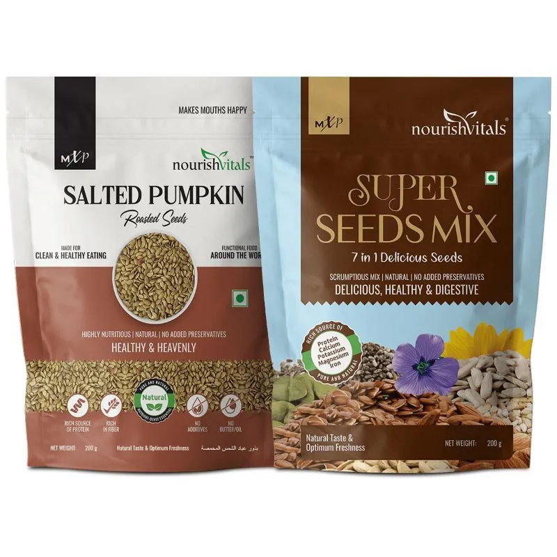 NourishVitals Combo, Salted Pumpkin Roasted Seed + Super Seeds Mix 7 in 1 Delicious Seeds