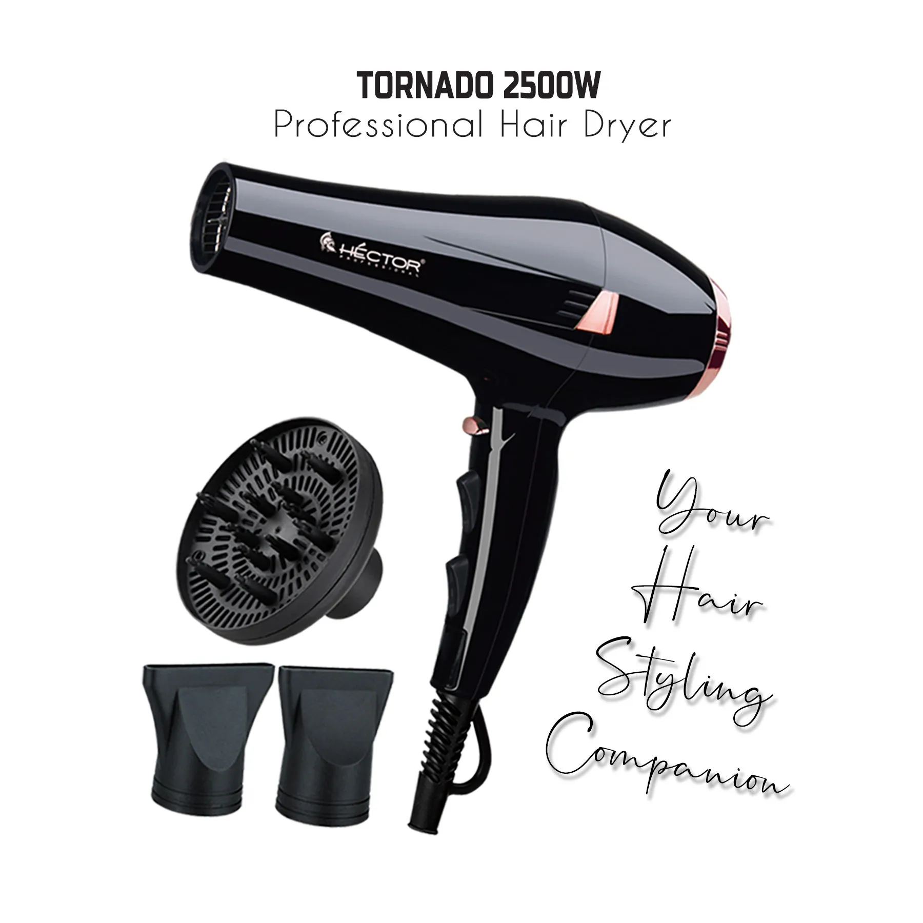 Hector Professional 2500 Watt Tornado Hair Dryer for Men and Women-Beast Black