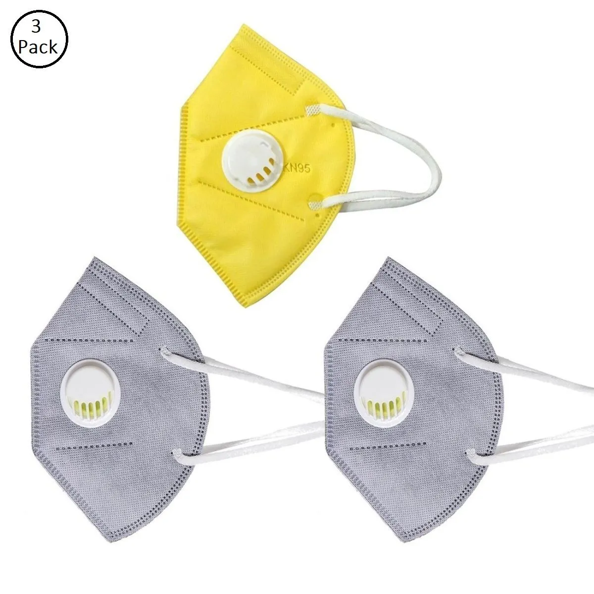 Fabula Pack Of 3 Anti-Pollution Reusable 5 Layer Mask - Grey Yellow Grey