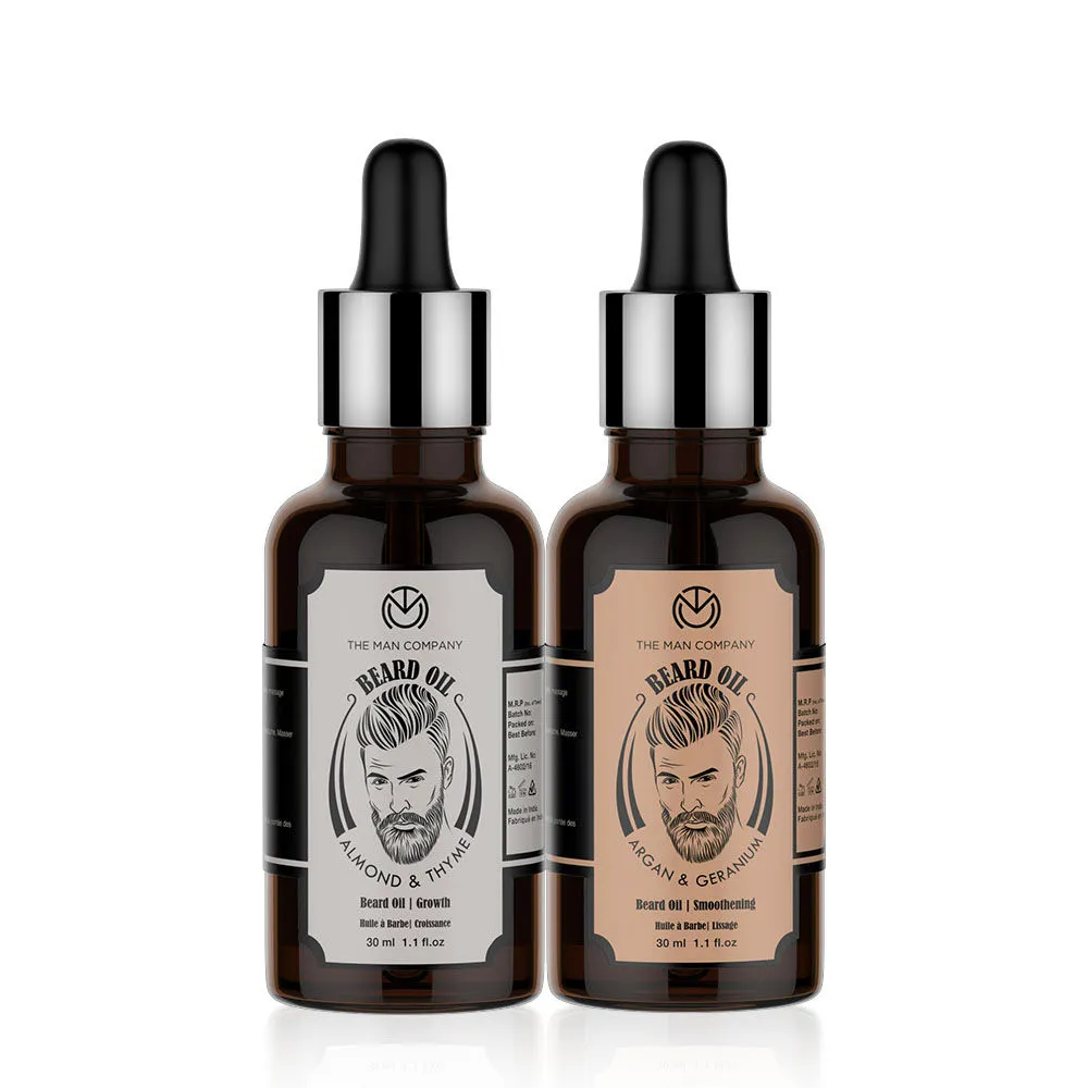 The Man Company Beard Growth Duo (Beard Oil Almond & Thyme + Beard Oil Argan & Geranium)