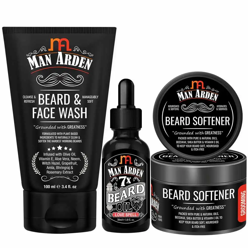 Man Arden Beard & Face Conditioning Combo,  3 Piece(s)/Pack  Beard And Face Wash, 7X Beard Oil (Love Spell), Beard Softener