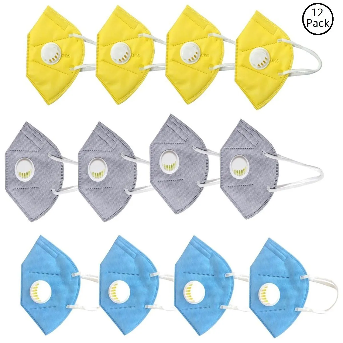 Fabula Pack Of 12 Anti-Pollution Reusable 5 Layer Mask - Blue Yellow Grey