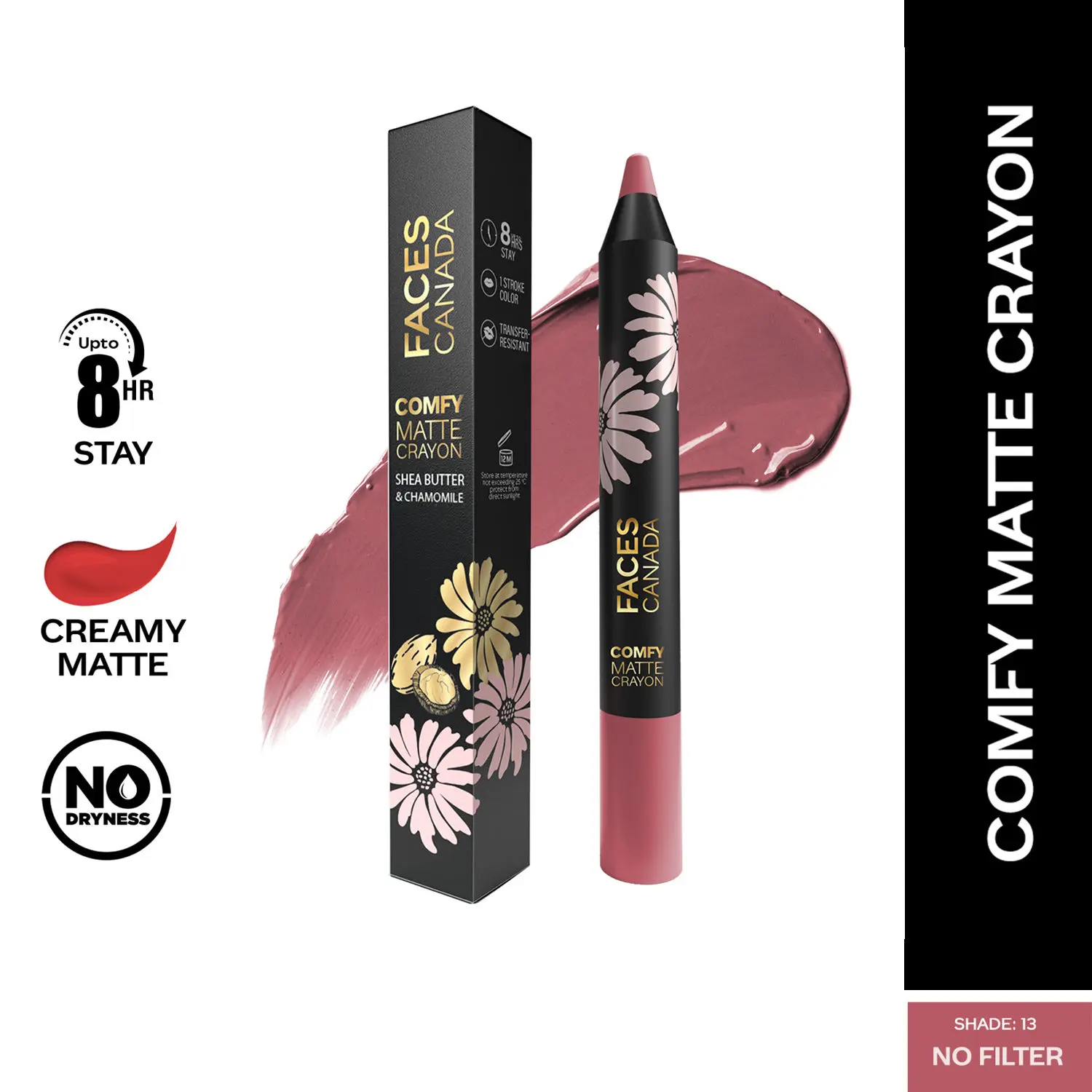 Faces Canada Comfy Matte Crayon I Creamy Matte I Chamomile & Shea Butter I Alcohol-free I No filter 13 2.8g