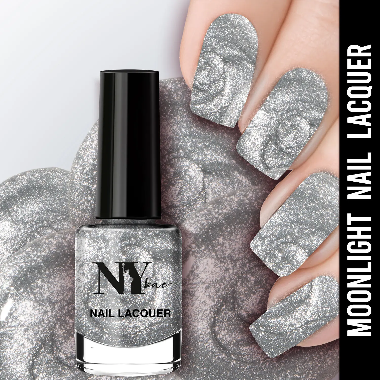 NY Bae Nail Lacquer, Glitter | Shimmer Paint | Chip Resistant Polish | Highly Pigmented - City Island Moonlight 12 (6 ml)