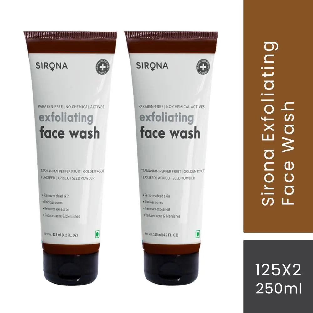 Sirona Natural Exfoliating Face Wash for Men and Women - 250 ml (2 Pack - 125 ml Each)