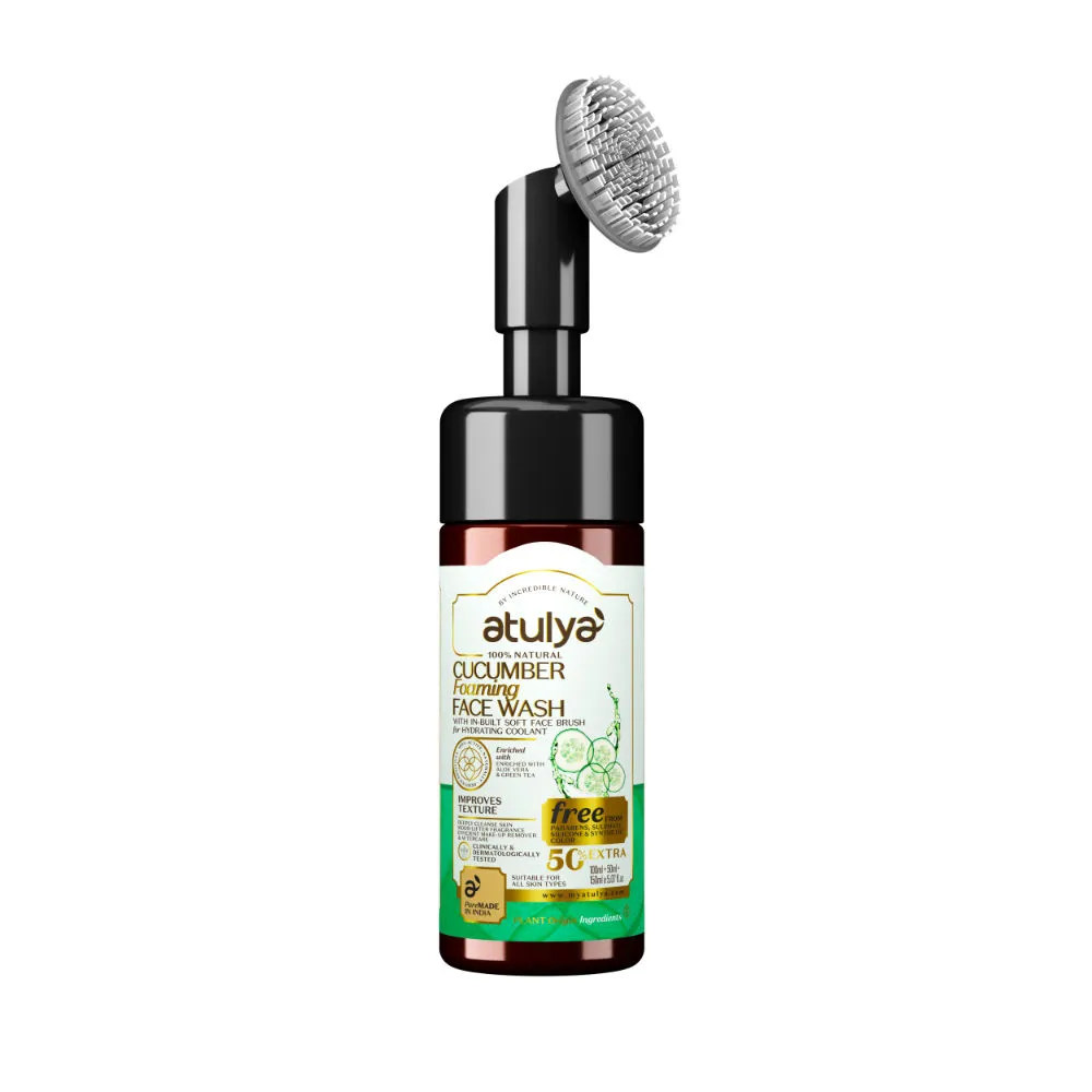 Atulya 100% Natural Cucumber Foaming Face Wash with In-Built Soft Face Brush